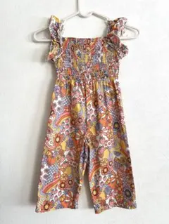 90cm 2〜3才 花柄ロンパース フリル付き