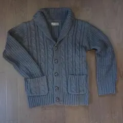 USED品　BASMENT WEAR グレーケーブルニットカーディガン