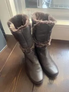 【タイムセール】ブラウンレザー ファー付きブーツ