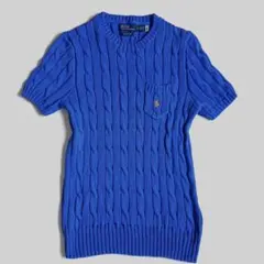 美品/ ピマコットン✨ラルフローレン ケーブルサマーニット 近年 ブルー M