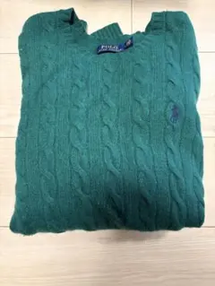 POLO ダークグリーン ケーブルニットセーター