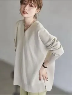 coen ◆ミラノリブVネックニット（WEB限定カラー）OFF WHITE