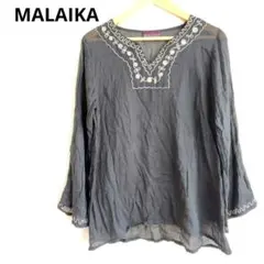 MALAIKA 刺繍入り長袖チュニック シアー 黒 エスニック アジアンのサムネイル