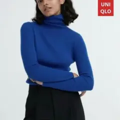 【UNIQLO】エクストラファインメリノタートルネックセーター M ブルー