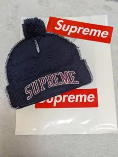 Supreme ニット帽 ビーニー ネイビー イエロー ロゴ刺繍 - メルカリ