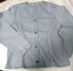 Vネック ライトデニムジャケット 綿100