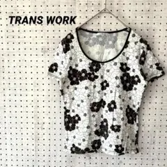 トランスワーク 花柄 半袖カットソー ホワイト×ブラック（11）モノトーンのサムネイル