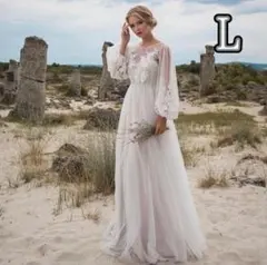 刺繍 花柄 レース ウェディング 前撮り マタニティ ドレス チュール ロングL