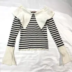 VIOLETTA ボーダーニット オフショル ビッグカラートップス 長袖 フレア