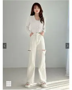 grl スリットダメージワイドパンツ ホワイト[gm633]
