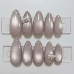 【現品】ネイルチップ 韓国風 マグネット シンプル リボン ピンク 大人