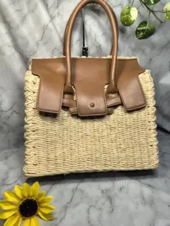 ✨nano universe✨籠バッグ✨レザーハンドル✨中綺麗✨サマーのサムネイル