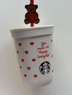 新品未使用　韓国スタバ 2024バレンタイン ベア ストロー付き 355ml