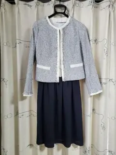 ネイビーとホワイトのツイードワンピーススーツ