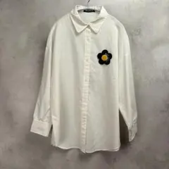 MARY QUANT シャツ 白 Mサイズ 綿混 ブローチ付き