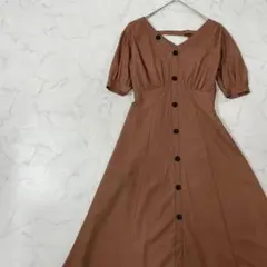 美品 Rirandture 切替 ワントーン 裏地 半袖 ロング ワンピース 2