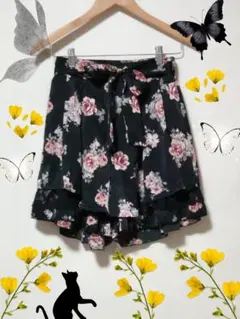 axes femme POETIQUE 花柄 キュロットフレアスカート　ブラック