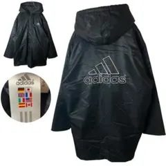 adidasでかロゴ刺繍 裏ボア×中綿×ブラックナイロンベンチコートビッグサイズ