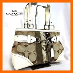 美品】コーチ COACH ハンドバッグ ハンプトンズ 金金具 シグネチャー