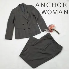 【美品】アンカーウーマン セットアップ スーツ チェック パンツ ダブル Ｍ