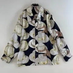 レトロ アンティーク ブラウス 柄シャツ 絹 100% 長袖 ゆったり 古着