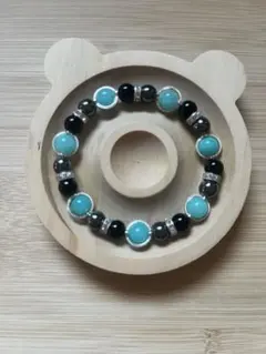 ハンドメイドブレスレット ブラック、水色