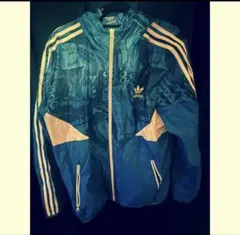 adidas フード付きナイロンジャケット 青