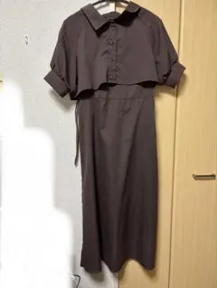 ブラウン 半袖 2WAYシャツワンピース