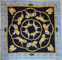 希少　Burberrys 大判 シルク100% スカーフ　ホース柄　ノバチェック