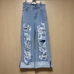 【美品　M】x-girl ワイドダメージデニムパンツのサムネイル