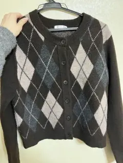 アーガイル柄ブラウンニットカーディガン