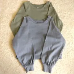 GAP グリーン・ブルー クロップド丈トップス バルーン袖 2色セット 100
