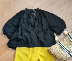UNITED ARROWS 黒いボリュームスリーブVネックブラウス