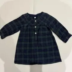無印良品　長袖ワンピース　ネイビーとグリーンのチェック柄　サイズ90