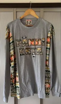 【PANDIESTA】切替BIGロングTシャツ ゆったりめXL グレー 刺繍のサムネイル