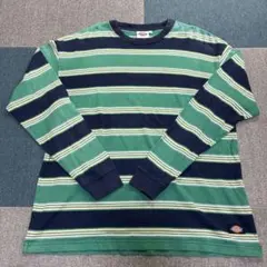 Dickies ロンT緑青ストライプ L