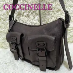 【美品】COCCINELLE ベルトフラップ オールレザー ショルダーバッグ