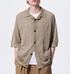 ウォッシャブル メッシュニットシャツ（ベージュ/S）
