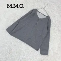 M,M,O　長袖カットソー　グレー　【M】　Vネック　ボタン　無地　3010