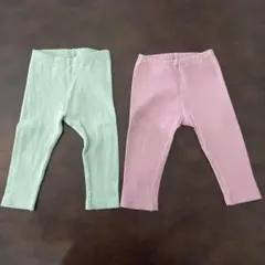 ミントグリーン・ピンク リブ編みレギンス2枚セット