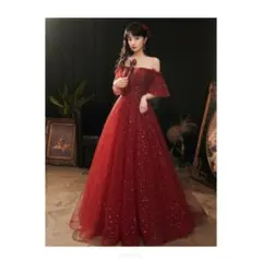 赤のオフショルダー　カラードレス