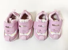 13cm 花柄ピンク ベビーシューズ 2足セット