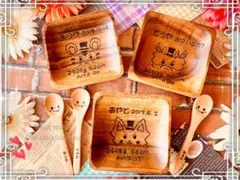 AYAまま様ご確認　名入れ食器角形プレート&スプーンセット　3セット動物デザイン