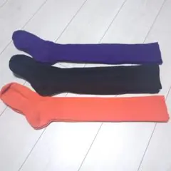 リブ編みソックスセット 紫 黒 オレンジ