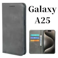 Galaxy A25 5G レザー スリム 手帳型 ケース カバー グレー