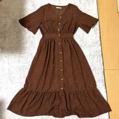 Green Parksコモン柄5分袖ワンピース Fサイズ ブラウン
