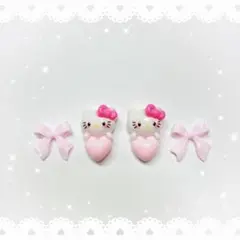 ネイルパーツ 4P ／ ピンク キティ リボン