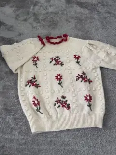 ZARA アイボリー 花柄刺繍 ニットセーター