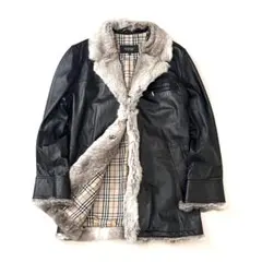 【美品】バーバリーブラックレーベル　ファー レザーコート　 ノバチェック　Lのサムネイル
