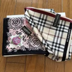 LANVIN 花柄ハンカチ & BURBERRY チェック柄ハンカチ セット